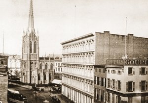 Grace Church and the old A. T. Stewart store on Broadway at 10th St., New York City, 1868